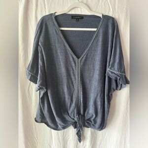 Embroidered Flowy Tie-Front Top Size 1X